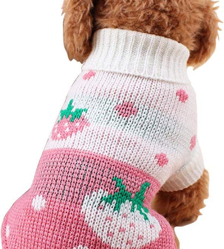 Pet Dog Sweaters Classic Knitwear Turtleneck Winter Warm Puppy Clothing Cute Strawberry and Heart Doggie Sweater