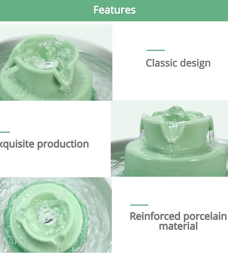 Ceramic Cat Water Fountain, 2.1L/71Oz Cupcake Cat Fountain for Dog and Cat Indoor, 2 Ultra Quiet Pumps (Green)