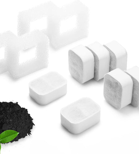Replacement Filters for Tritone & Fiumi Ceramic Pet Water Fountain, 8PCS Carbon Filters and 4PCS Foam Filters