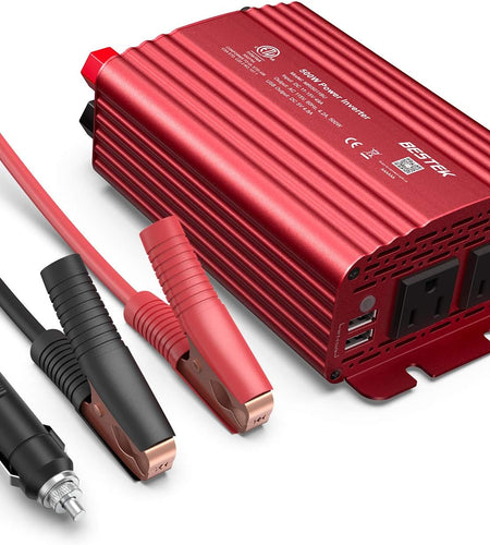 500W Power Inverter DC 12V to 110V AC Converter with Alligator Battery Clamp 4.8A Dual USB Car Charger ETL Listed