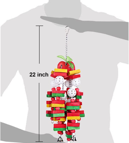 Bird Chewing Toy Large Medium Parrot Cage Bite Toys African Grey Macaws Cockatoos Eclectus Amazon (Apple-22Inch)