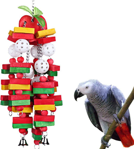 Bird Chewing Toy Large Medium Parrot Cage Bite Toys African Grey Macaws Cockatoos Eclectus Amazon (Apple-22Inch)